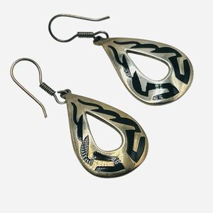 Vintage Mexico Sterling Inlay Drop Pierced Earrings